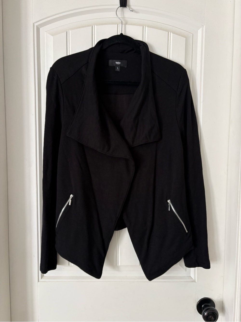 Mossimo Supply Co. Black Draped Open-Front Jacket with Zip Pockets
